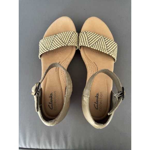 Clarks Wedge Sandals US 9M Natural Strappy Espadrille Raffia Comfort Platform - Picture 3 of 9